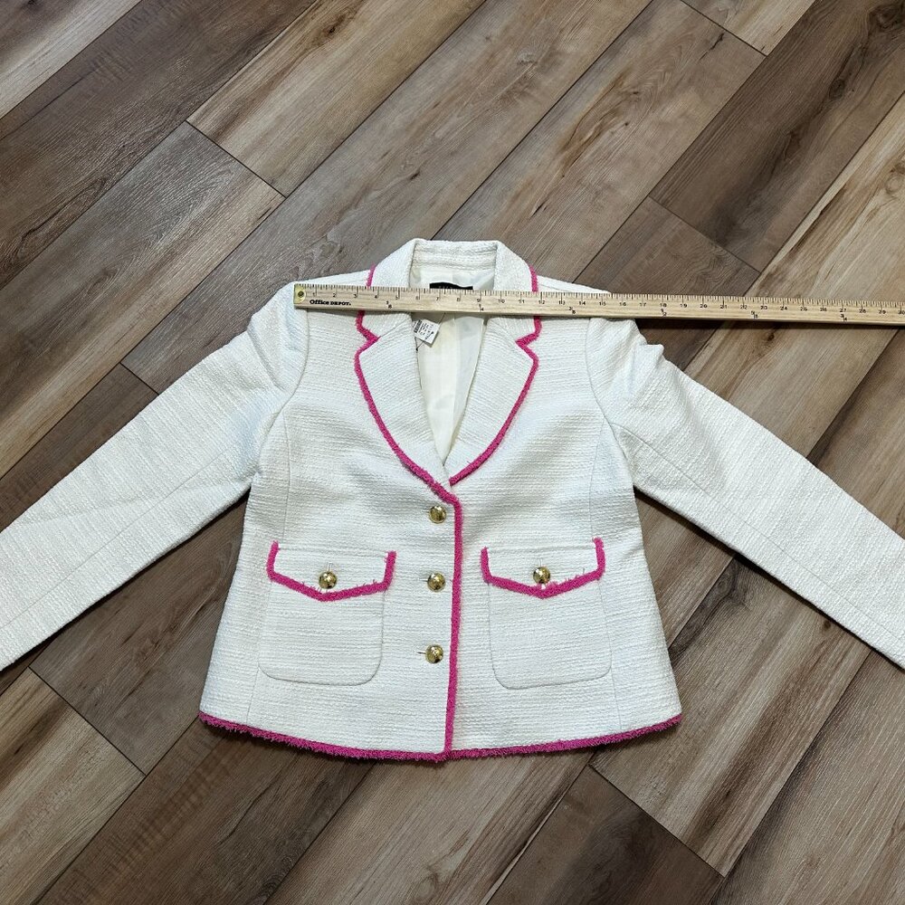 NWT - Talbots Tweed Fringe Jacket 6 Petite Cream Pink Trim Gold Buttons Blazer - Picture 12 of 14